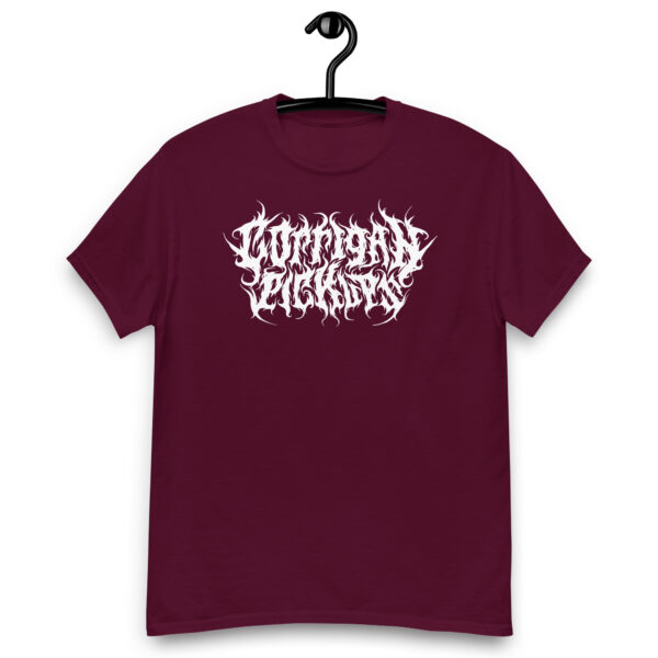 unisex-classic-tee-maroon-front-69179de222967.jpg Corrigan Pickups Death Metal T